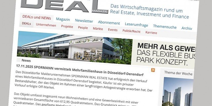 Deal Magazin SPORMANN vermittelt Mehrfamilienhaus Deal Magazin SPORMANN vermittelt Mehrfamilienhaus