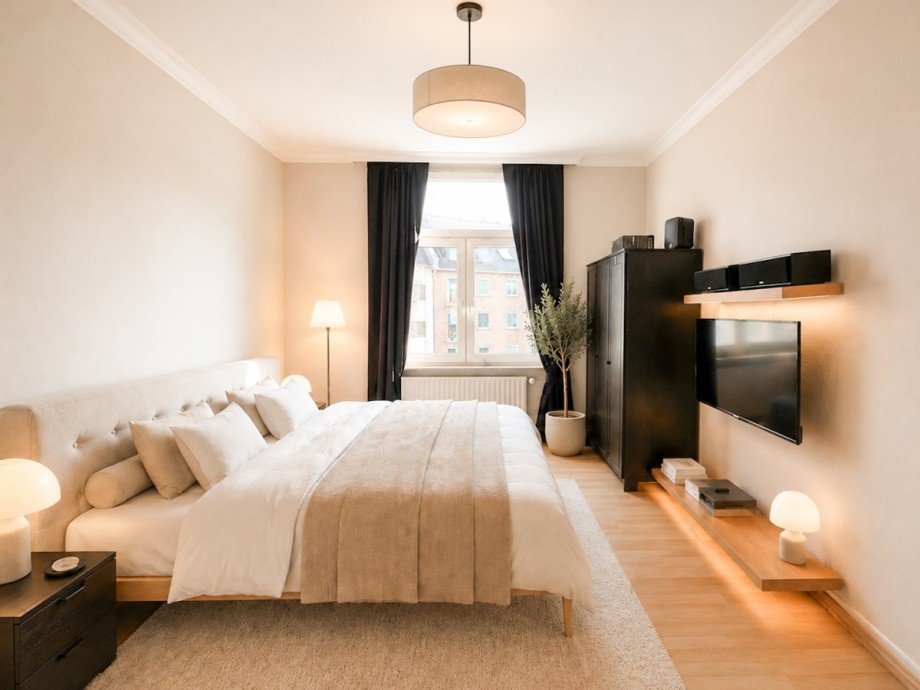 Schlafzimmer (virtuell m�bliert) Etagenwohnung D�sseldorf
