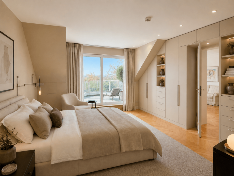 Elternschlafzimmer - Gestaltungsbeispiel Maisonettewohnung D�sseldorf