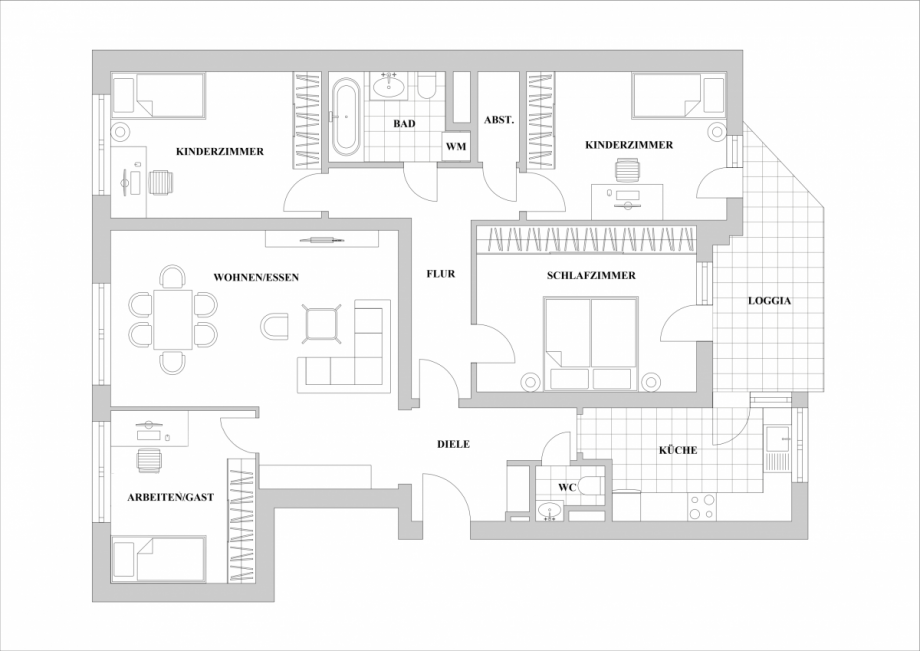 Grundriss 3. OG links - 5 Zimmer Etagenwohnung D�sseldorf