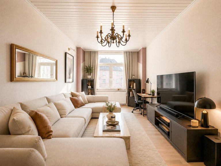 Wohnzimmer (virtuell m�bliert) D�sseldorf - D�sseldorf - Unterbilk Etagenwohnung Solide Kapitalanlage im Lorettoviertel - vermietete 2,5-Zimmer-Wohnung mit Balkon zum ruhigen Hof