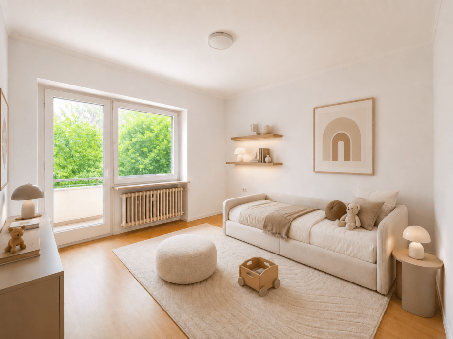 Kinderzimmer mit Balkon (virtuell m�bliert) Etagenwohnung D�sseldorf