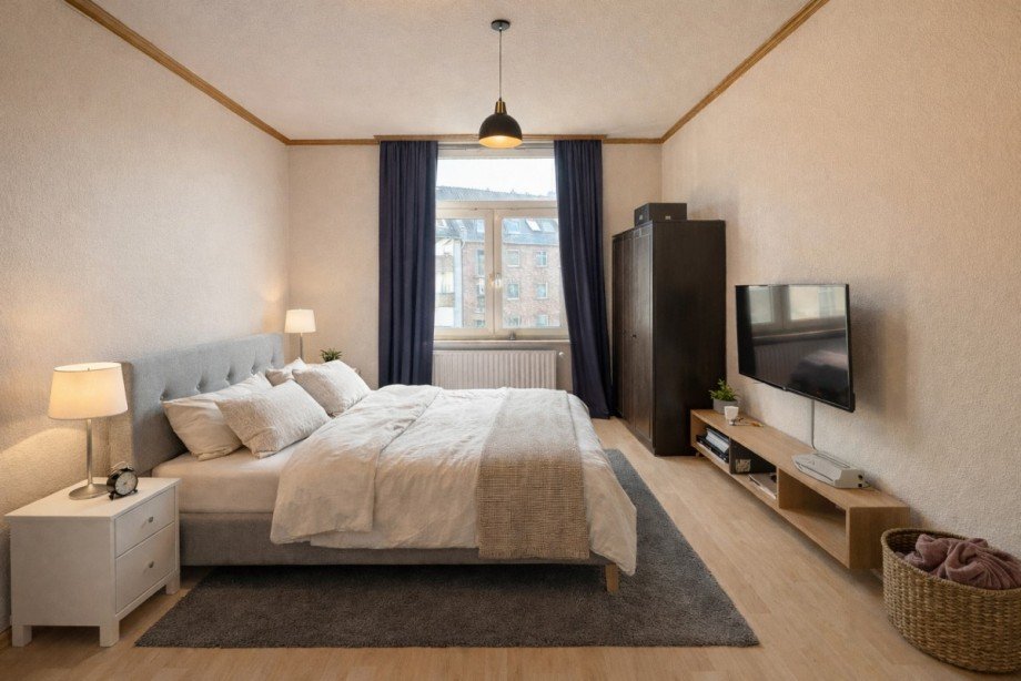 Schlafzimmer (virtuell m�bliert) Etagenwohnung D�sseldorf