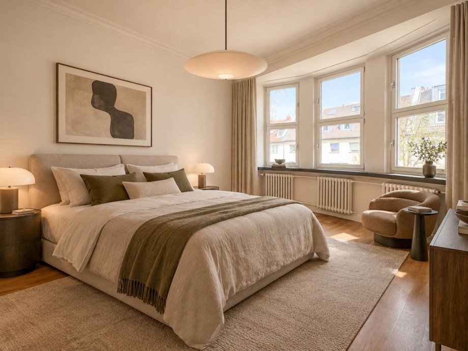 Schlafzimmer - virtuell m�bliert Etagenwohnung D�sseldorf