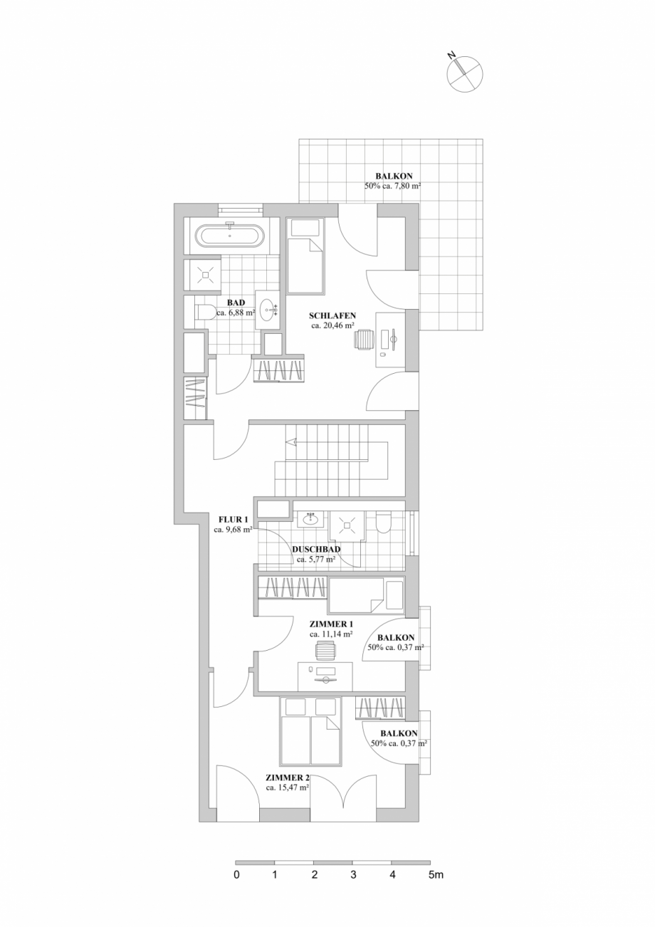 Grundriss 3. Obergeschoss Maisonettewohnung D�sseldorf