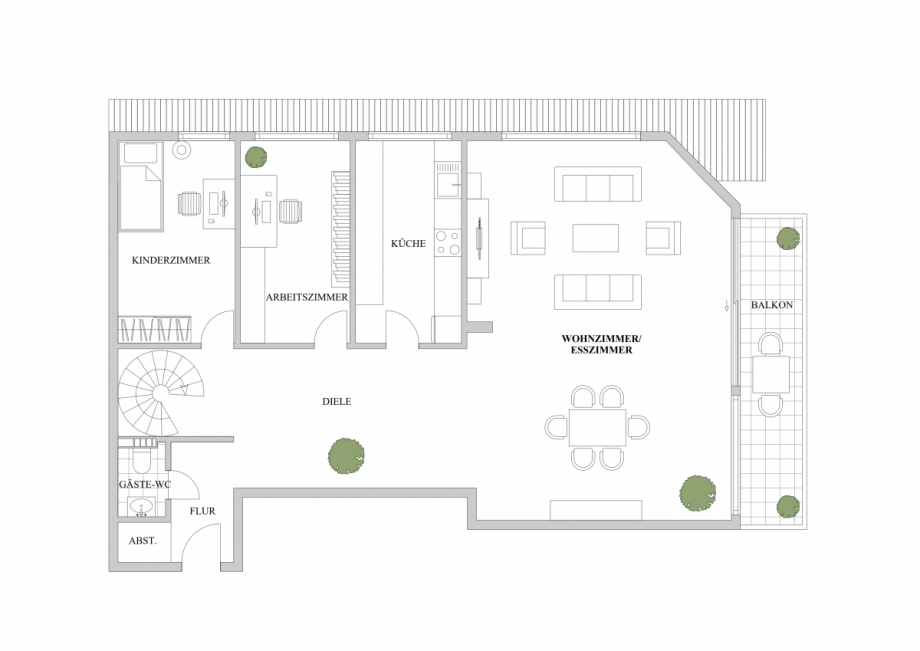 Grundriss Obergeschoss Maisonettewohnung D�sseldorf
