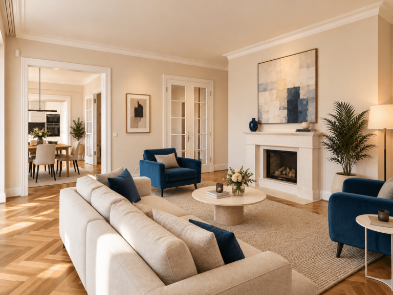 Wohnbereich. D�sseldorf Etagenwohnung Repr�sentative Citywohnung am Rhein - Exklusives Leben mit zwei Loggien und Rheinblick