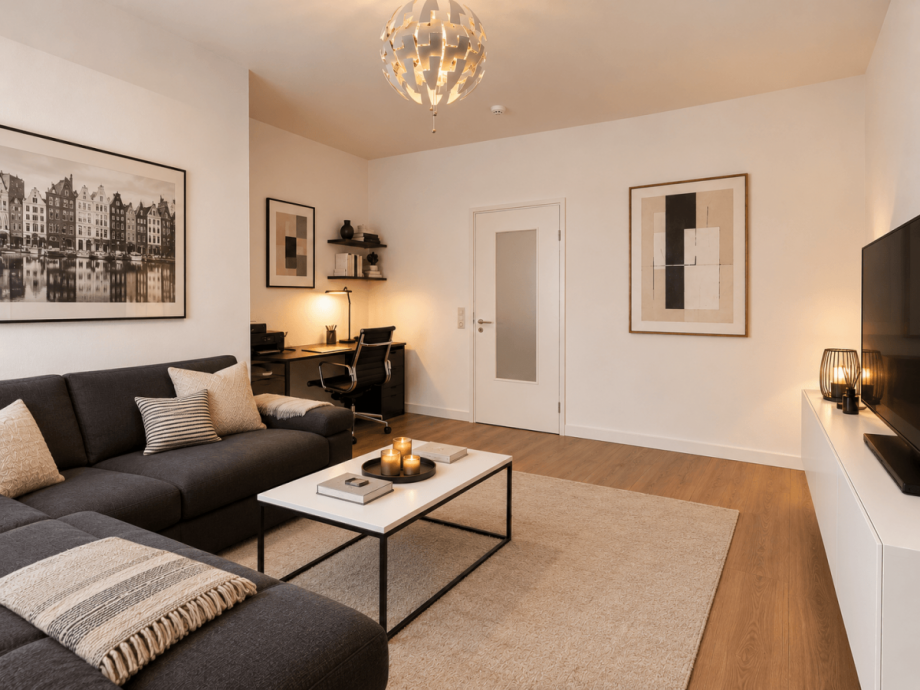 Wohnzimmer - virtuell m�bliert Wohnung D�sseldorf