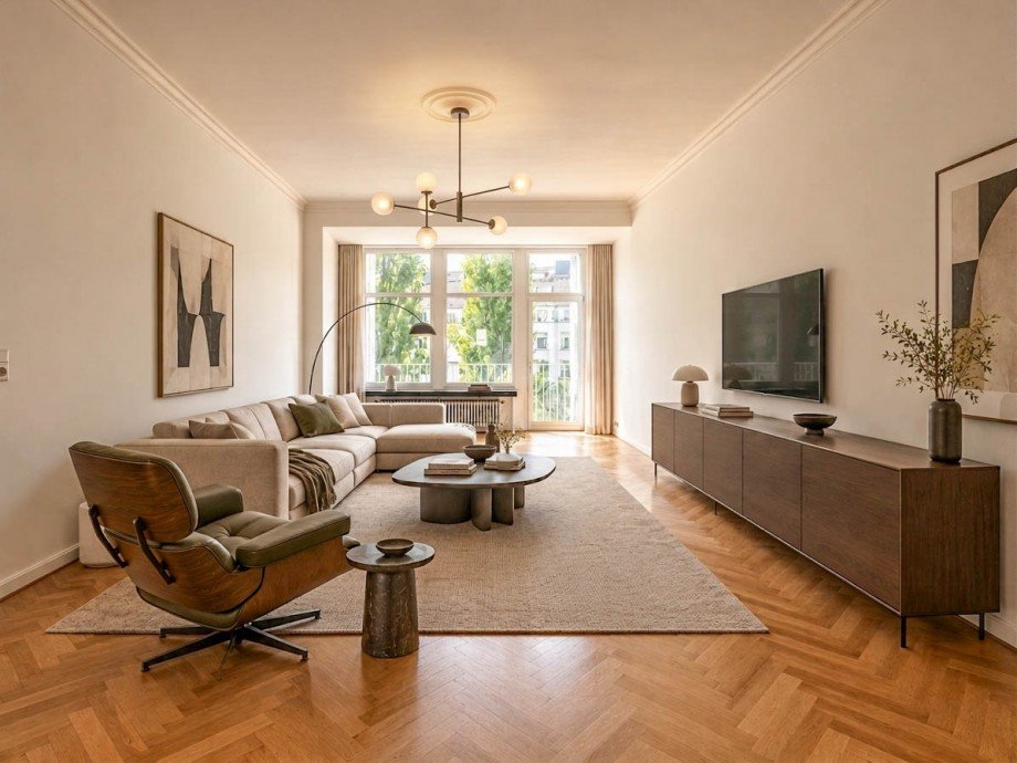 Wohnzimmer - virtuell m�bliert Etagenwohnung D�sseldorf