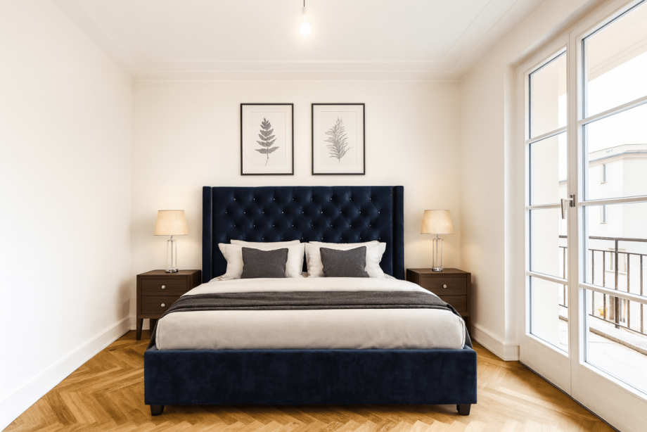 Schlafzimmer (virtuell m�bliert) Etagenwohnung D�sseldorf