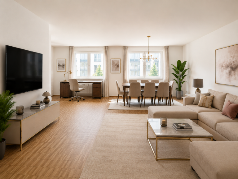 Wohn- und Esszimmer mit offenem Homeoffice D�sseldorf Etagenwohnung Leben im Loretto-Viertel - gro�z�gige Familienwohnung in beliebter Lage
