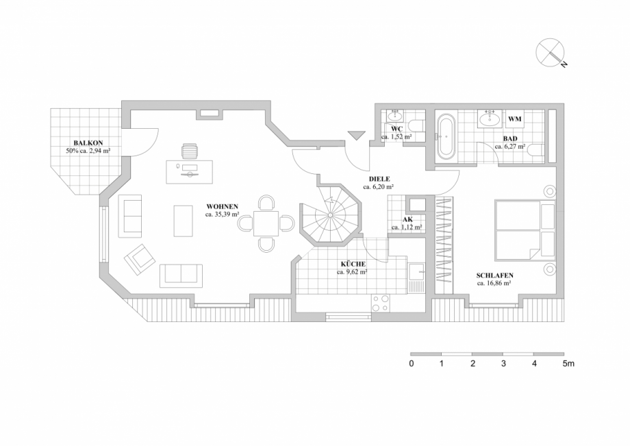 Grundriss-untere Etage Maisonettewohnung D�sseldorf