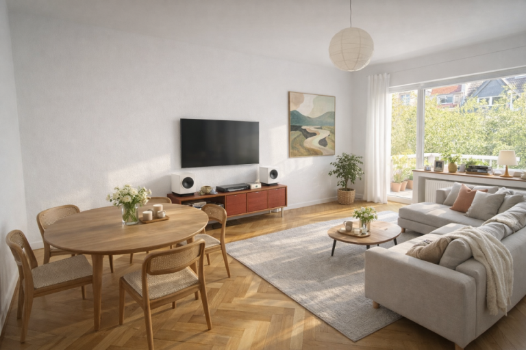 Wohnzimmer mit Balkon (visualisiert) D�sseldorf - D�sseldorf - D�sseltal Etagenwohnung Zooviertel erleben - Stilvolle Altbauwohnung mit besonderem Flair und S�d-Balkon!