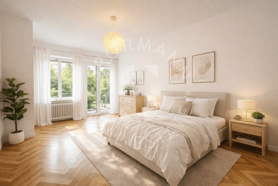 Schlafzimmer mit Balkon (virtuell m�bliert) Etagenwohnung D�sseldorf