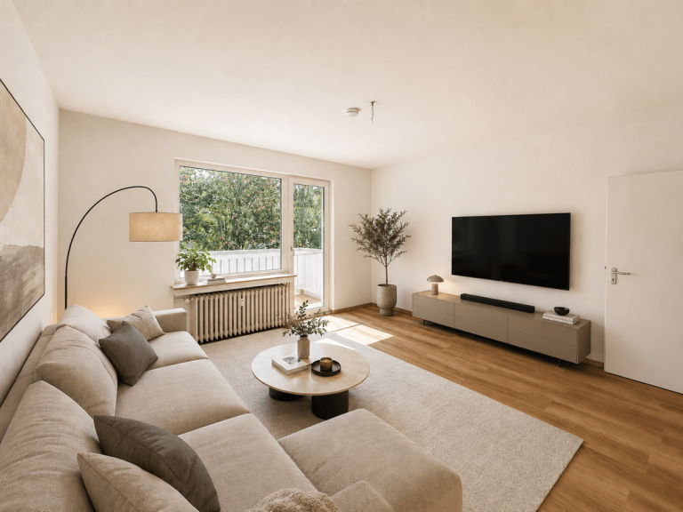 Wohnzimmer (virtuell mort) D�sseldorf - D�sseldorf - Oberkassel Etagenwohnung Lichtdurchflutete Wohnung mit S�d-West-Ausrichtung und Einbauk�che in Oberkassel!