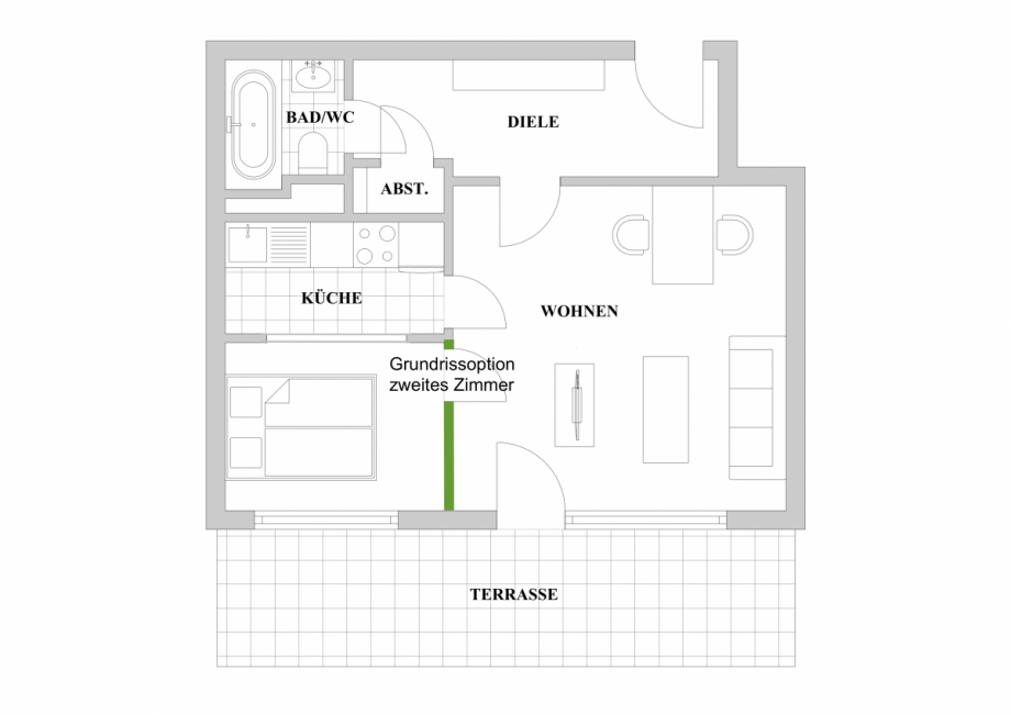 Option 2-Zimmer-Grundriss Dachgeschosswohnung D�sseldorf