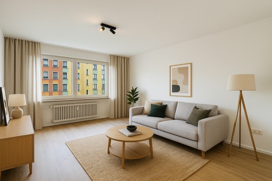 Wohnzimmer (virtuell m�bliert) Etagenwohnung D�sseldorf