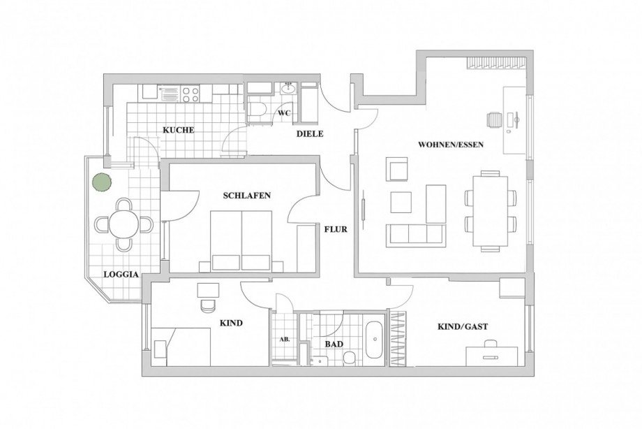 Grundriss 3. OG li. Etagenwohnung D�sseldorf