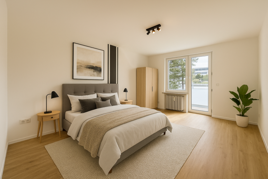 Schlafzimmer (virtuell m�bliert) Etagenwohnung D�sseldorf