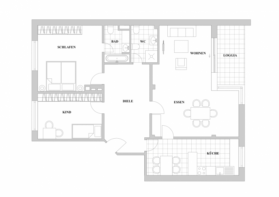 Grundriss 3. OG Etagenwohnung D�sseldorf