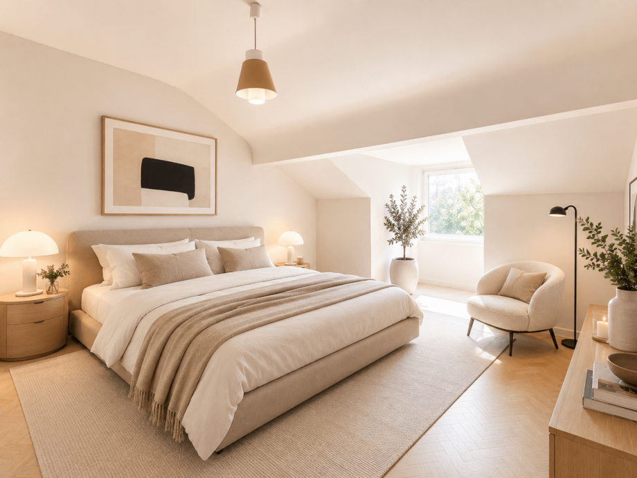 Schlafzimmer virtuell saniert Dachgeschosswohnung D�sseldorf
