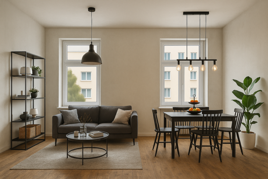 Wohn- _ Esszimmer mort Etagenwohnung D�sseldorf