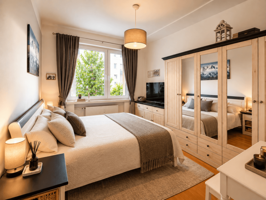 Schlafzimmer - virtuell m�bliert Etagenwohnung D�sseldorf
