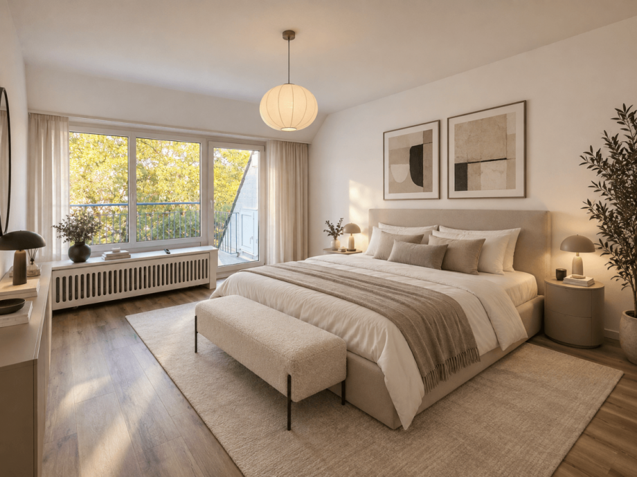 Schlafzimmer (virtuell m�bliert) Etagenwohnung D�sseldorf