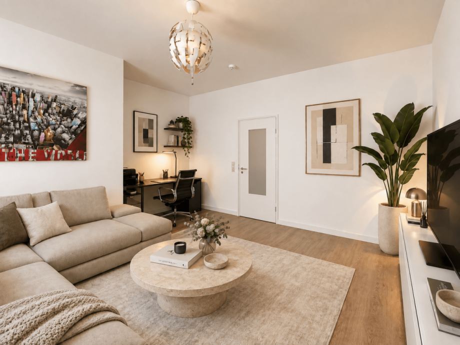 Wohnzimmer (virutell m�bliert) Wohnung D�sseldorf