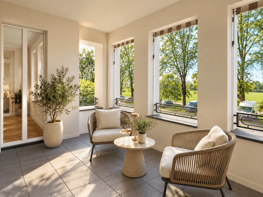 Balkon Rheinseite Etagenwohnung D�sseldorf