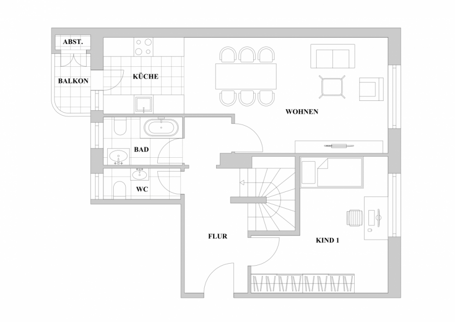 Grundriss Hochparterre Maisonettewohnung D�sseldorf