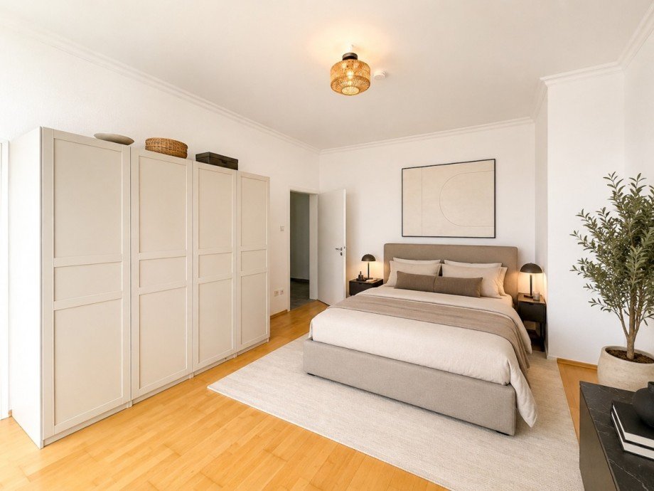 Schlafzimmer mit Bad en suite & Balkon Etagenwohnung D�sseldorf