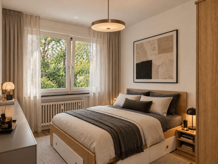 Schlafzimmer - virtuell m�bliert Wohnung D�sseldorf